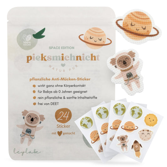 Pieksmichnicht Anti-Mücken-Sticker Space Edition mit Planeten-Motiven für Kinder – pflanzlich, vegan und DEET-frei