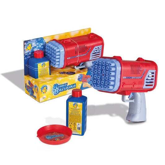 Pustefix Bubble Bazooka Komplettset – Seifenblasenmaschine mit Verpackung, Eintauch-Schälchen und 250 ml Seifenblasen-Nachfüllflasche