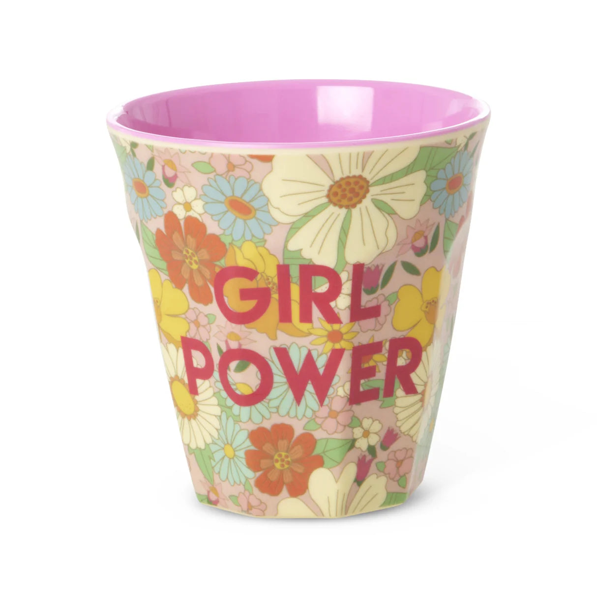 Rice Becher Girlpower mit Blumen-Motiv aus Melamin – medium, für Kalt- & Heißgetränke, spülmaschinengeeignet, für Kinder & Erwachsene