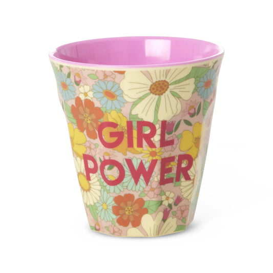 Rice Becher Girlpower mit Blumen-Motiv aus Melamin – medium, für Kalt- & Heißgetränke, spülmaschinengeeignet, für Kinder & Erwachsene