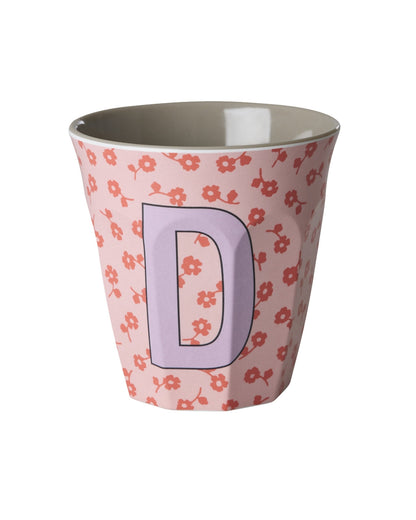 RICE Buchstabenbecher Flowers mit D und Blumenmuster, 250 ml – persönliches Geschenk zum Geburtstag