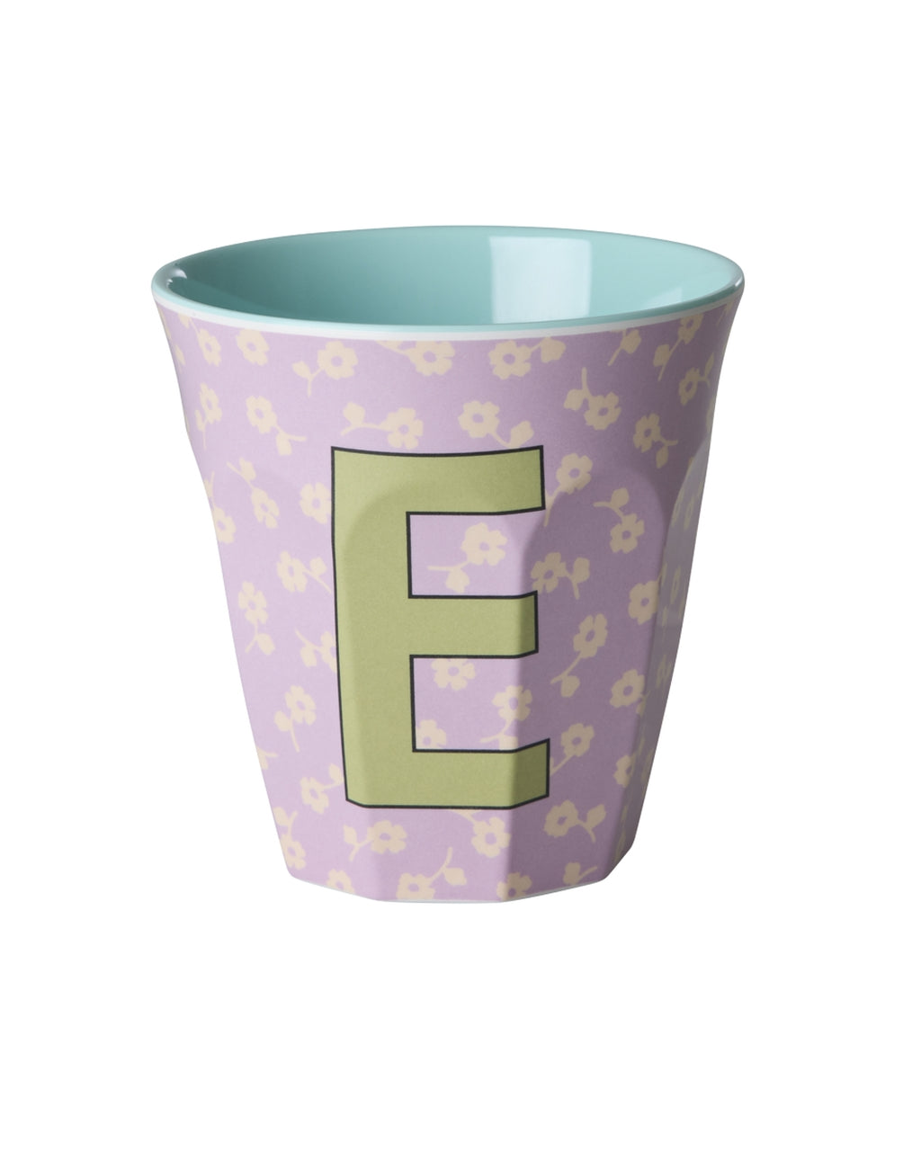 RICE Buchstabenbecher Flowers mit E und Blumenmuster, 250 ml – persönliches Geschenk zur Einschulung