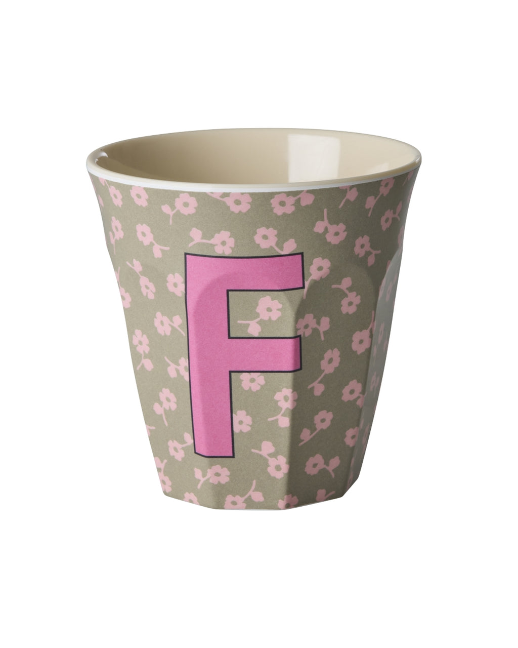 RICE Buchstabenbecher Flowers mit F und Blumenmuster, 250 ml – persönliches Geschenk zur Geburt