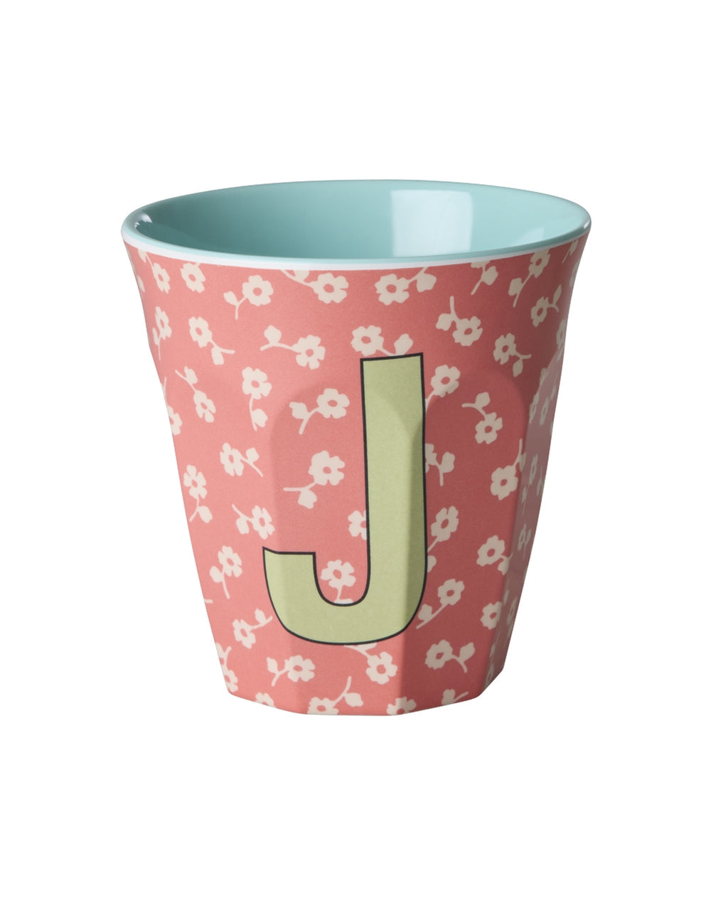 RICE Buchstabenbecher Flowers mit J und Blumenmuster, 250 ml – persönliches Geschenk zur Einschulung
