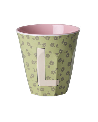 RICE Buchstabenbecher Flowers mit L und Blumenmuster, 250 ml – persönliches Geschenk zur Taufe