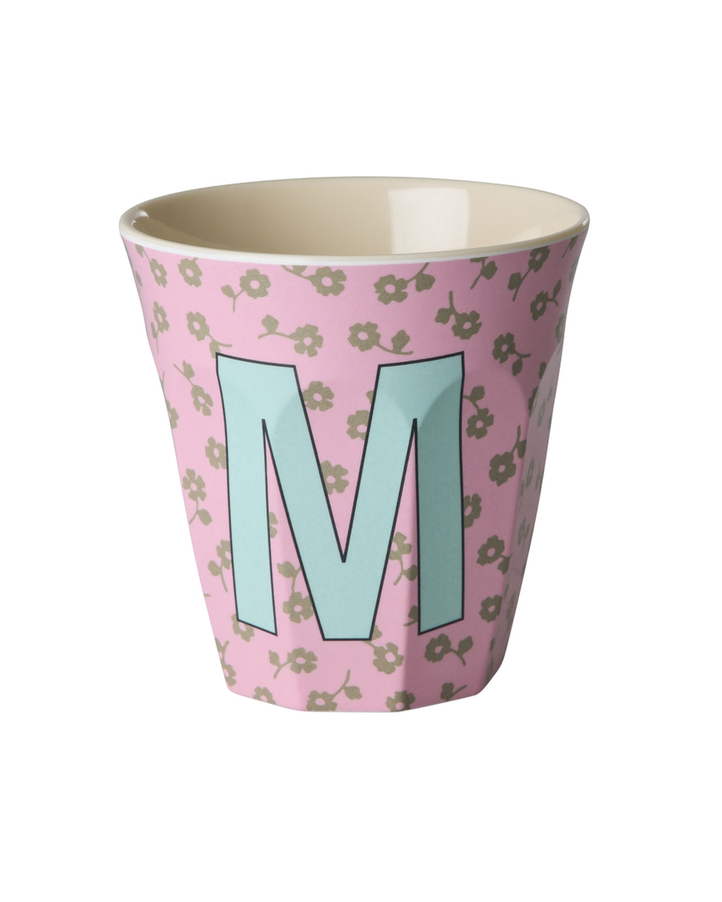 RICE Buchstabenbecher Flowers mit M und Blumenmuster, 250 ml – persönliches Geschenk zum Geburtstag
