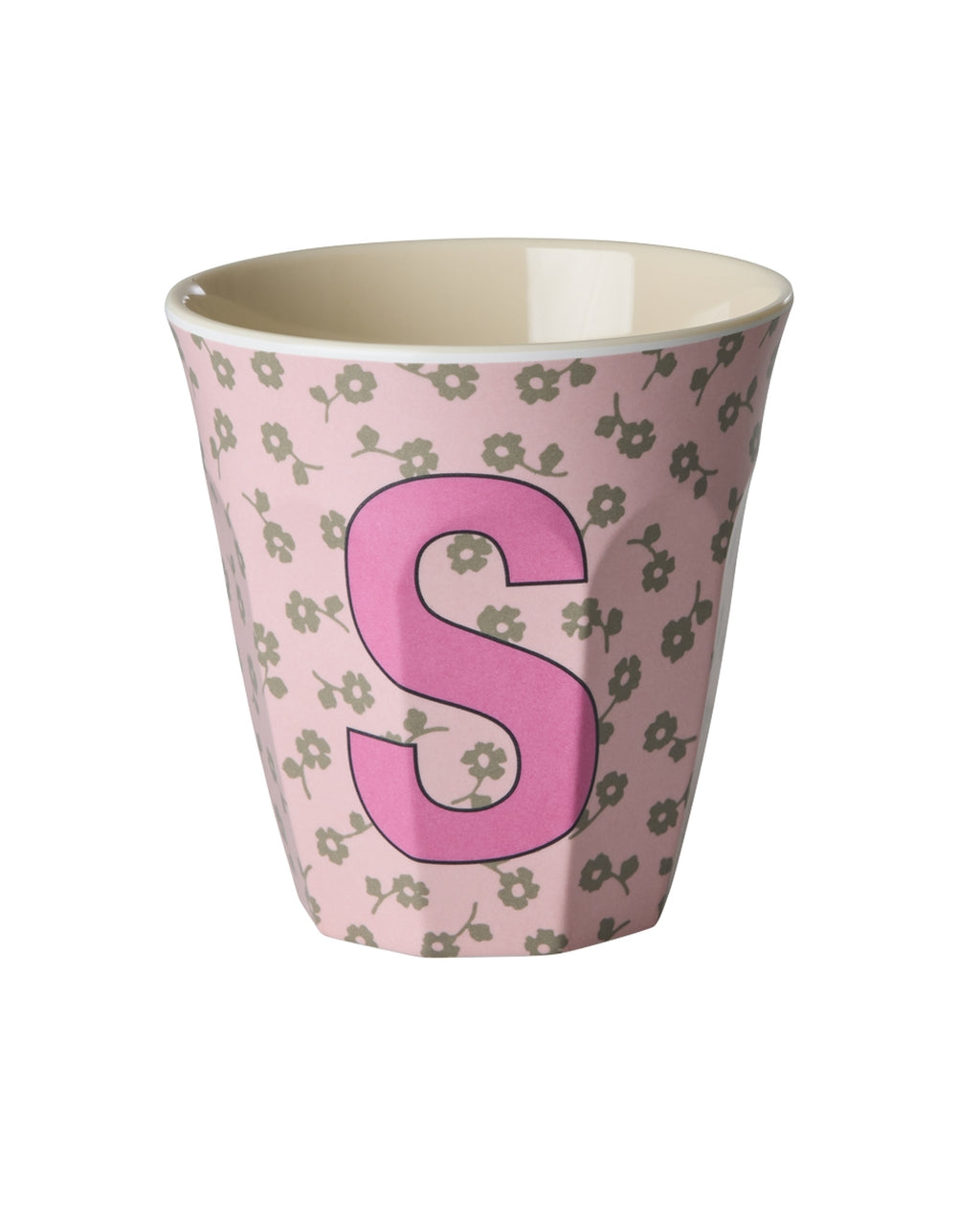 RICE Buchstabenbecher Flowers mit S und Blumenmuster, 250 ml – persönliches Geschenk zur Einschulung