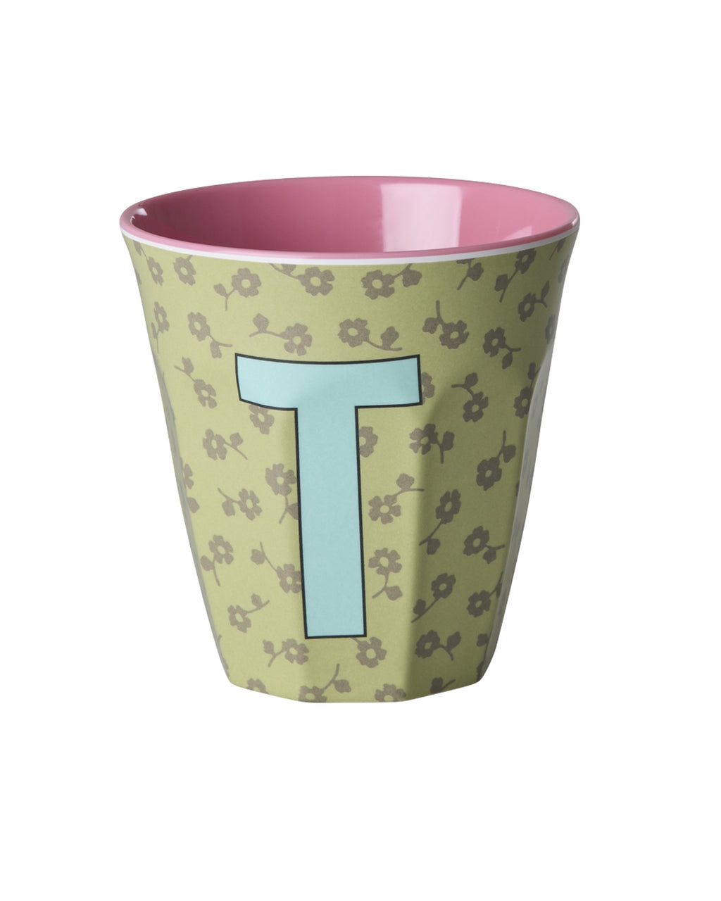 RICE Buchstabenbecher Flowers mit T und Blumenmuster, 250 ml – persönliches Geschenk zur Taufe