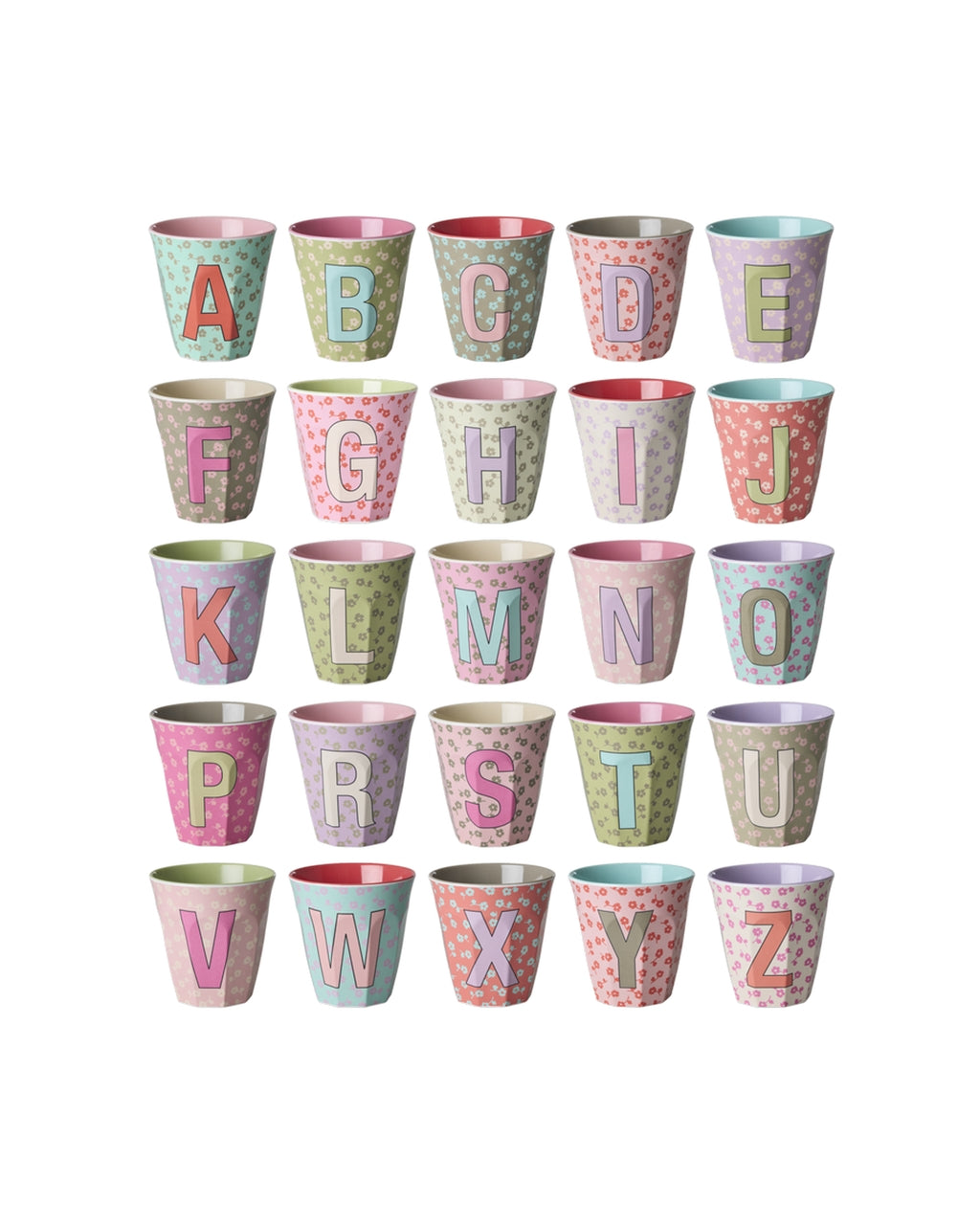 Alle RICE Buchstabenbecher Flowers von A bis Z mit Blumenmuster – persönliches Geschenk zur Einschulung