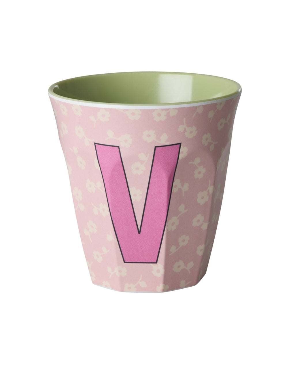 RICE Buchstabenbecher Flowers mit V und Blumenmuster, 250 ml – persönliches Geschenk zur Einschulung