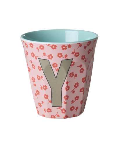 RICE Buchstabenbecher Flowers mit Y und Blumenmuster, 250 ml – persönliches Geschenk zum Geburtstag