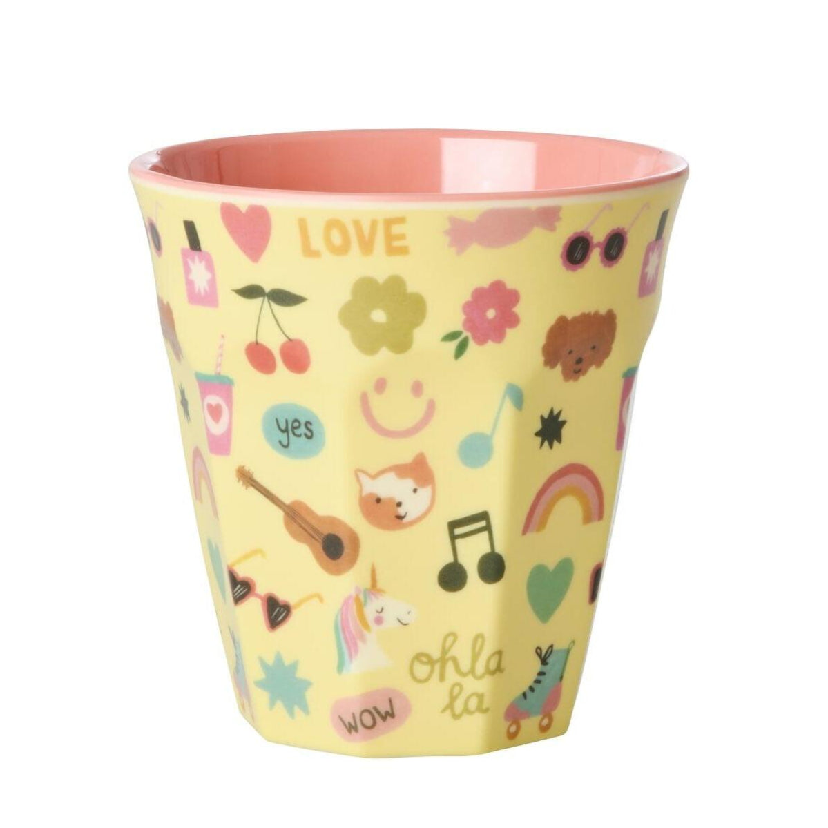 Hellgelber Becher "Unicorn Love Print" mit süßen Motiven von Rice, 250ml