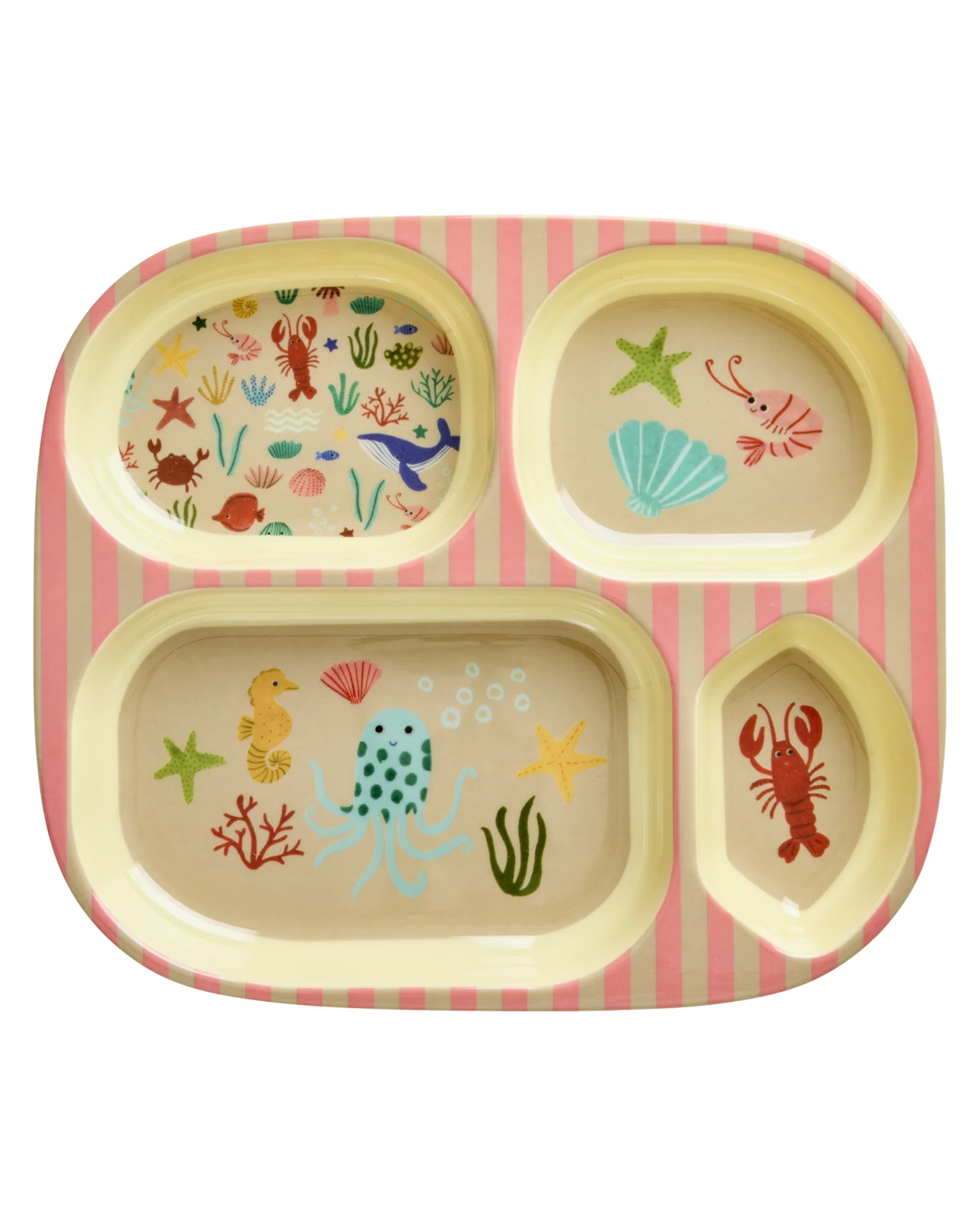 Rice Kinderteller mit 4 Fächern, Ocean Motiv, rosa, Freisteller