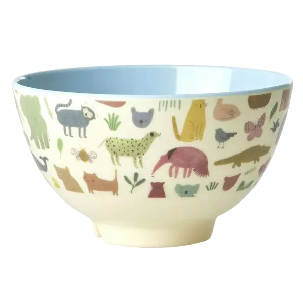 Rice kleine Schüssel Sweet Jungle Blau aus Melamin – Kindergeschirr mit bunten Dschungeltieren, ideal für kleine Entdecker