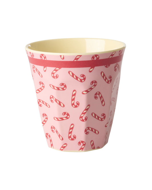 RICE Melamin-Becher Candy Cane in Rosa mit Zuckerstangen, 250 ml – Geschenkidee zum Nikolaus
