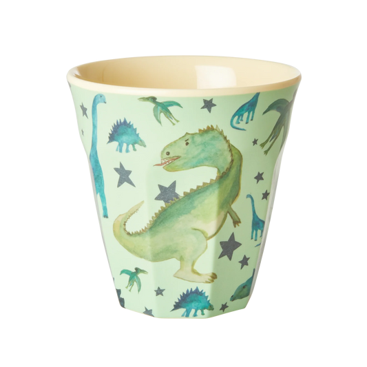 RICE Melamin-Becher Dinosaurier in Grün, Medium – Geschenk für Dino-Fans zum Kindergeburtstag