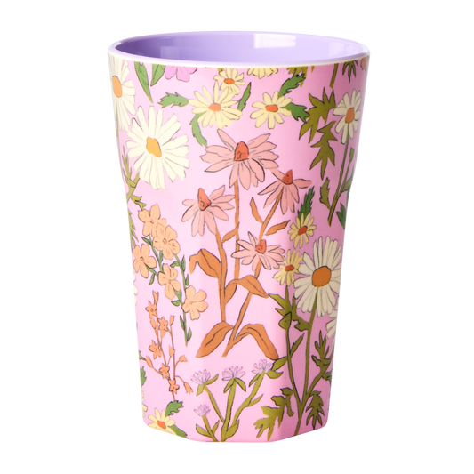 RICE großer Melamin-Becher Daisy Dearest in Rosa mit Blumen – Geschenkidee zum Muttertag