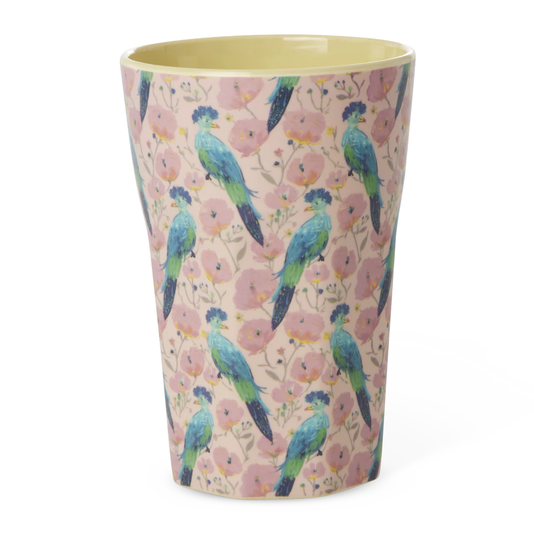 RICE großer Melamin-Becher Exotic Bird mit Papageien, 400 ml – Geschenk für Freundinnen