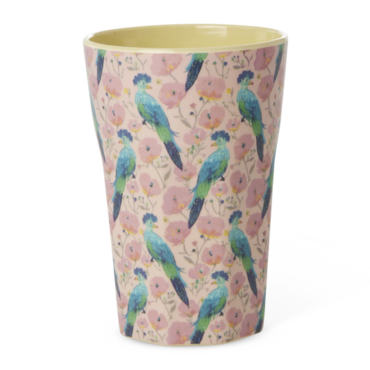 RICE großer Melamin-Becher Exotic Bird mit Papageien, 400 ml – Geschenk für Freundinnen