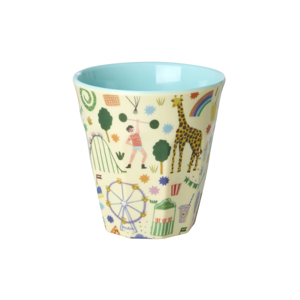 RICE kleiner Melamin-Becher Fun Fair in Mint mit Jahrmarkt-Motiv, 160 ml – Geschenk zur Geburt