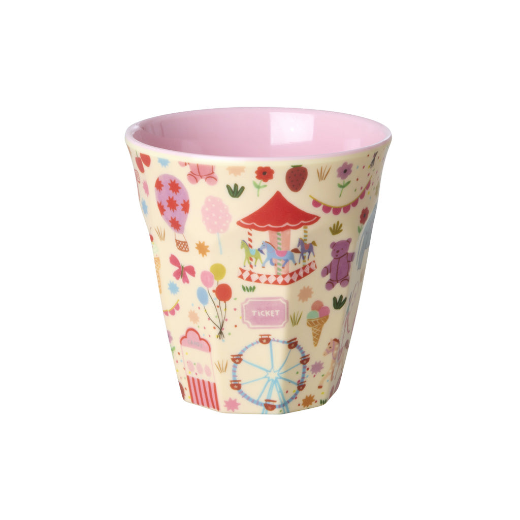 RICE kleiner Melamin-Becher Fun Fair in Rosa mit Jahrmarkt-Motiv, 160 ml – Geschenk zum ersten Geburtstag