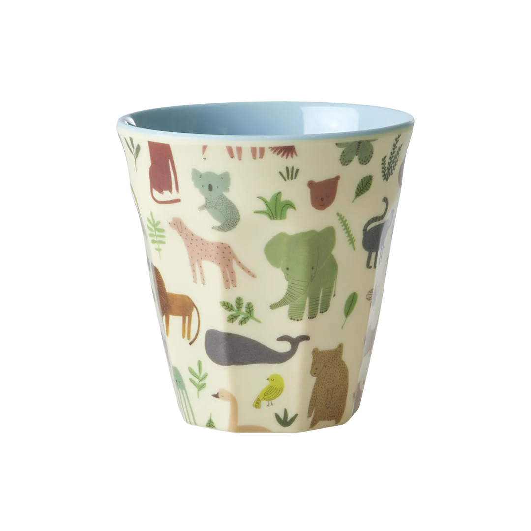 RICE kleiner Melamin-Becher Sweet Jungle mit Dschungeltieren, 160 ml – Geschenk zur Taufe