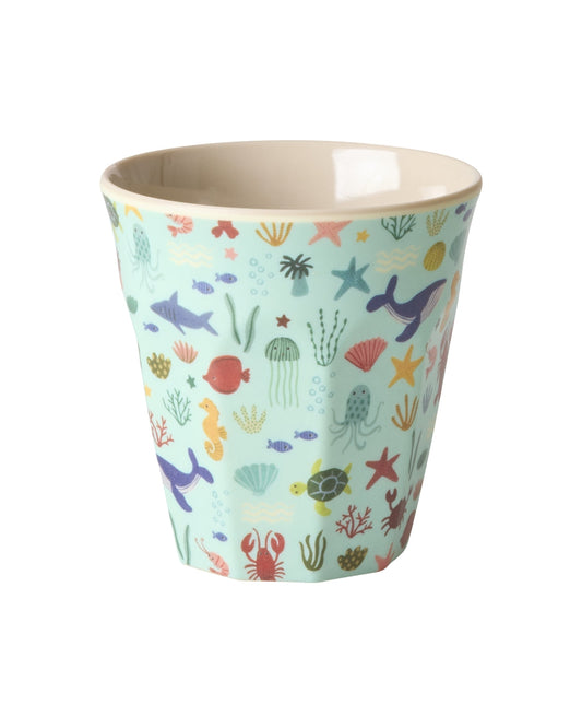 RICE Melamin-Becher Ocean Print in Blau mit Meerestieren, 250 ml – Geschenk zum Kita-Start