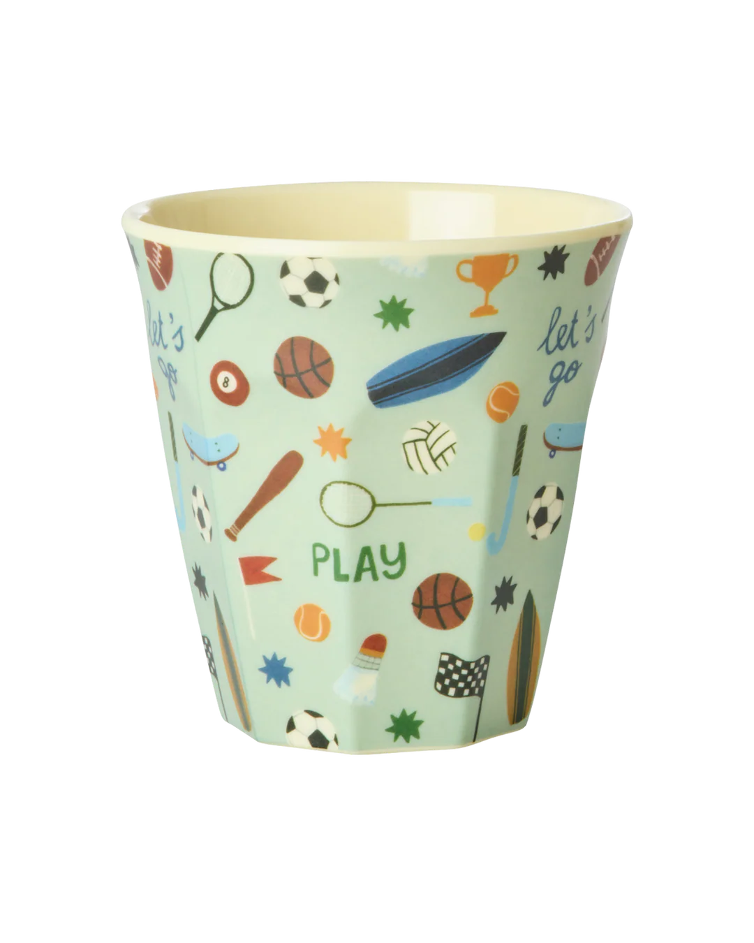 RICE Melamin-Becher Sports Print in Mint mit Sport-Motiven, 250 ml – Geschenk zur Einschulung
