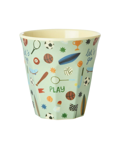 RICE Melamin-Becher Sports Print in Mint mit Sport-Motiven, 250 ml – Geschenk zur Einschulung