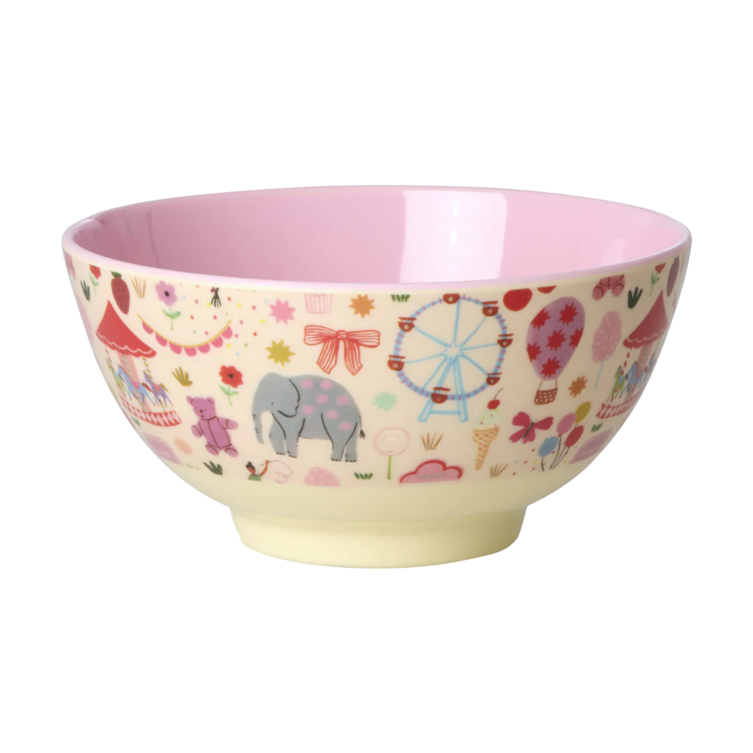 RICE Melamin-Schüssel Fun Fair in Rosa mit Zirkus-Motiv – Müslischale als Geschenk zur Taufe