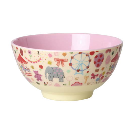 RICE Melamin-Schüssel Fun Fair in Rosa mit Zirkus-Motiv – Müslischale als Geschenk zur Taufe