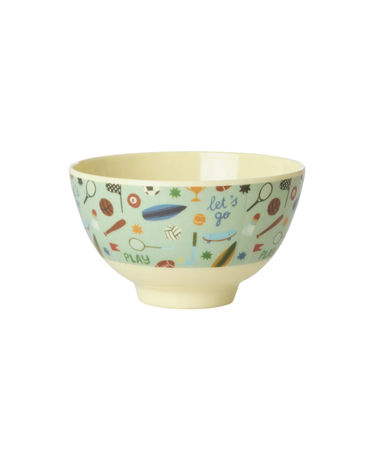 RICE kleine Melamin-Schüssel Sports Print mit Sport-Motiven – Geschenk zum Kindergeburtstag