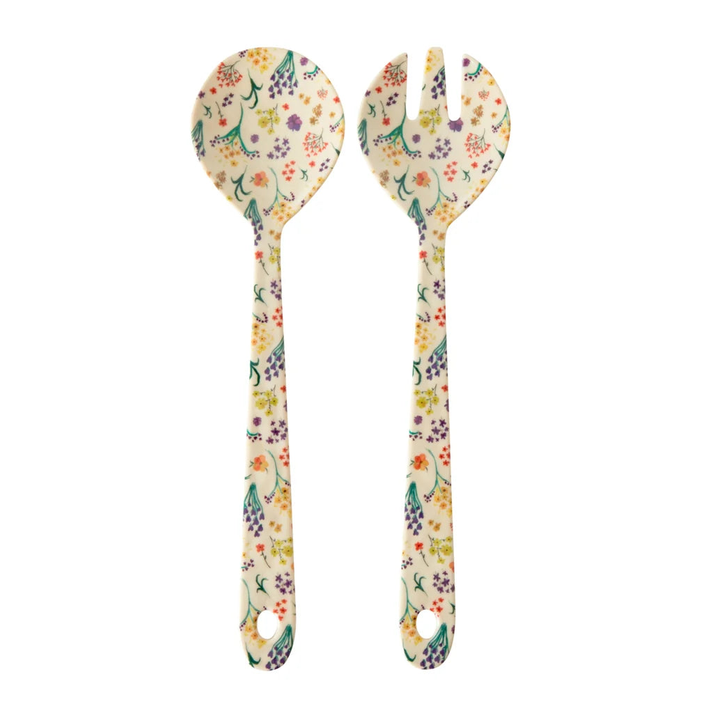 RICE Salatbesteck Wild Flowers mit Blumenmuster, 2-teilig – Geschenkidee zum Einzug oder Muttertag