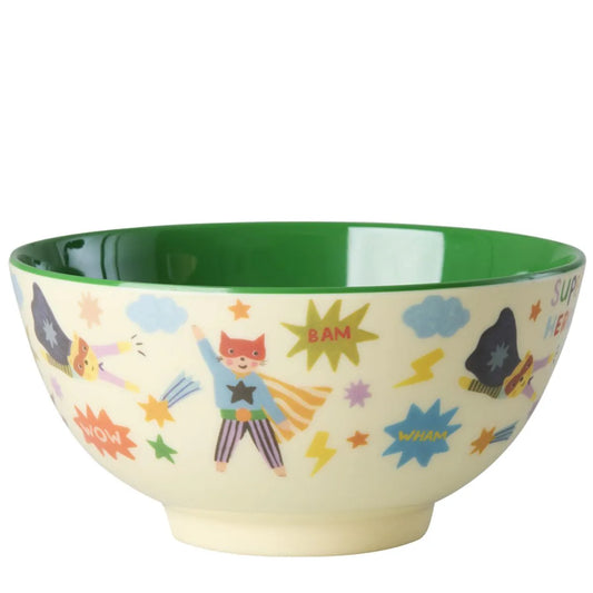 Rice Schüssel Hero Grün mit Superheld-Motiv aus Melamin – buntes Kindergeschirr-Set, perfekt für kleine Helden