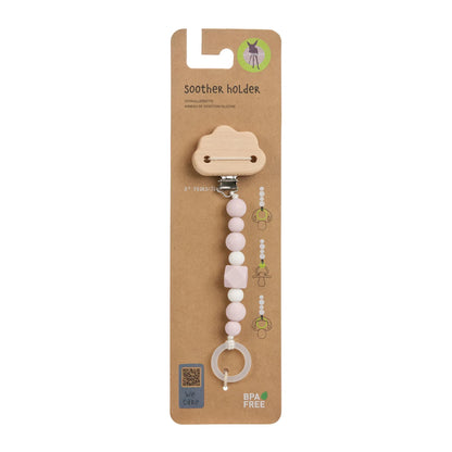 Rosa Schnullerkette „Little Universe“ von Lässig in Originalverpackung – BPA-freier Schnullerhalter aus Holz und Silikon für Babys