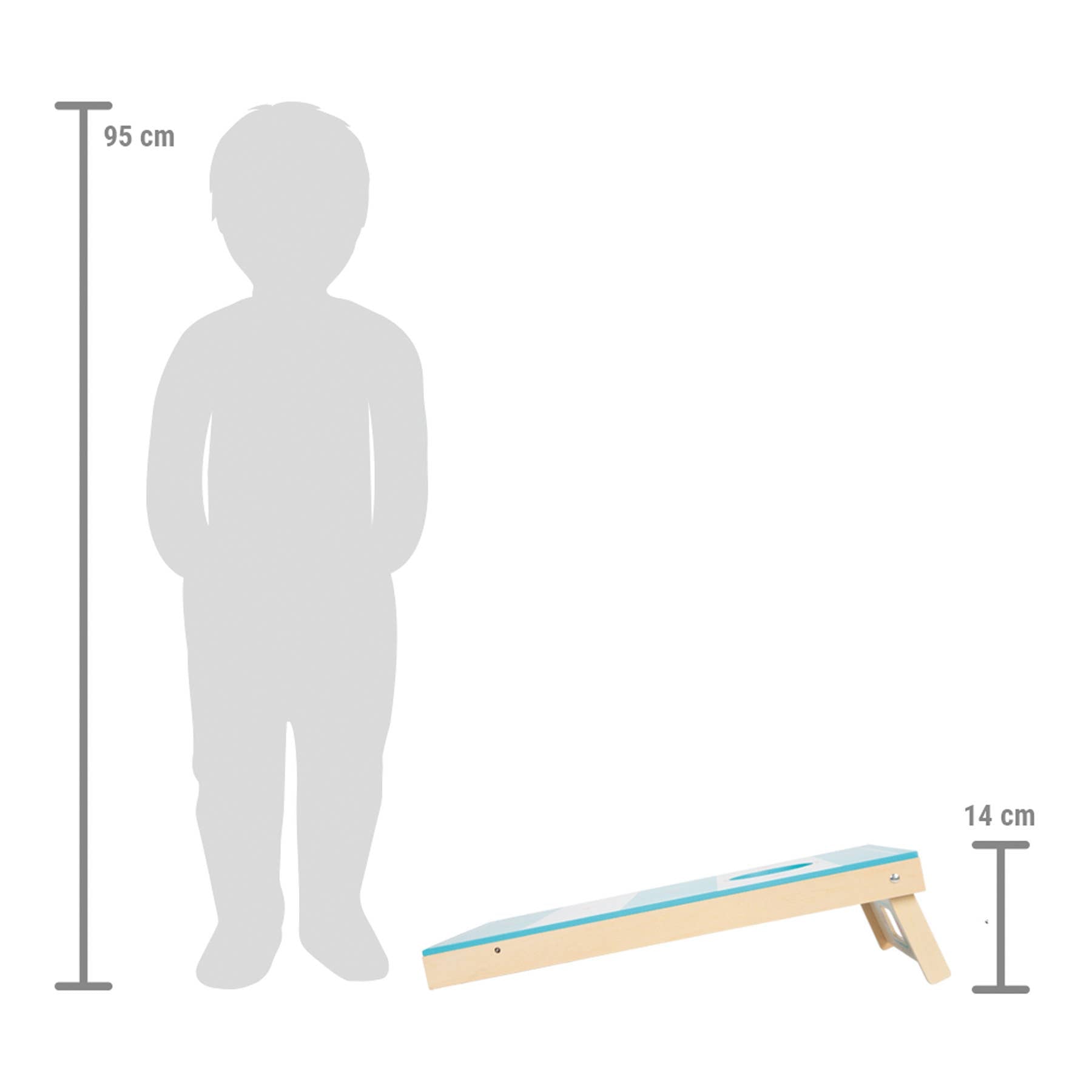 Cornhole und Sling Puck Spiel „Active“ von Small Foot – Größenverhältnis mit Kinder-Silhouette 95 cm und 14 cm hohem Holz-Spielbrett, ideales Outdoor-Spiel für Feste, Hochzeiten und zur Kinderbeschäftigung