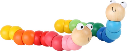 Motorikspielzeug „Bunte Raupe" aus Holz von Small Foot – zwei biegsame Greifraupen in Regenbogenfarben mit Wackelaugen, fördert Feinmotorik und Greifreflex bei Babys und Kleinkindern