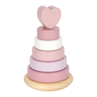 Steckturm aus Holz von Small Foot in Rosa mit Herz-Topper als Geschenkidee zum 1. Geburtstag freigestellt vor weißem Hintergrund bei Burgfrollein