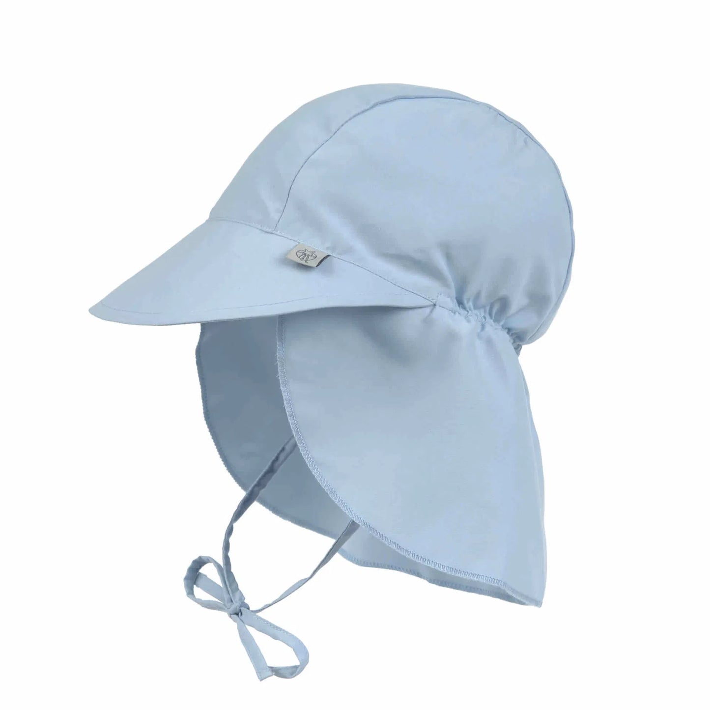 Hellblauer Sommerhut mit UV-Schutz von Lässig mit Schirm, Nackenschutz und Kinnband in der Seitenansicht