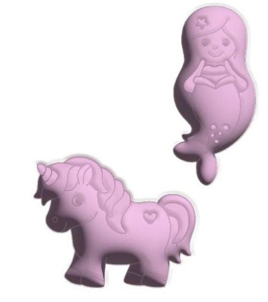 Spielstabil Sandförmchen Fabelwesen in Rosa und Lila – Einhorn und Meerjungfrau Sandkasten-Förmchen für Kinder, Made in Germany