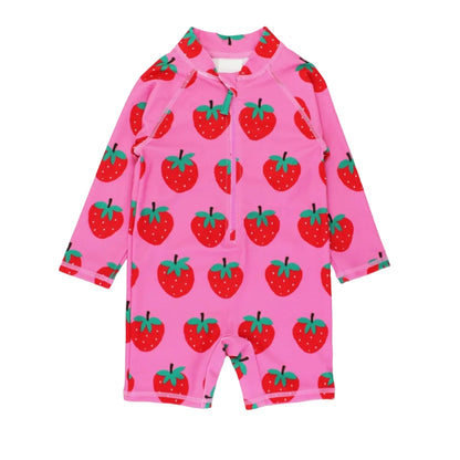Baby Badeanzug langarm mit Erdbeer-Motiv von Toby Tiger, UPF 50+