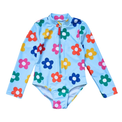 Kinder Badeanzug langarm mit buntem Blumen-Motiv von Toby Tiger, UPF 50+