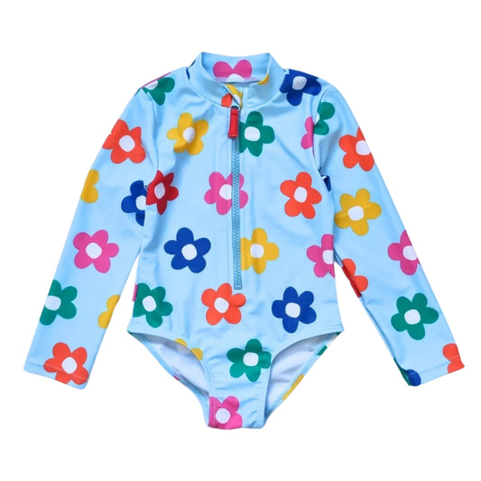 Kinder Badeanzug langarm mit buntem Blumen-Motiv von Toby Tiger, UPF 50+