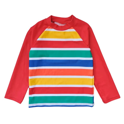 Toby Tiger UV-Badeshirt Happy Stripes Oberteil, Vorderansicht, bunte Streifen, UPF 50+