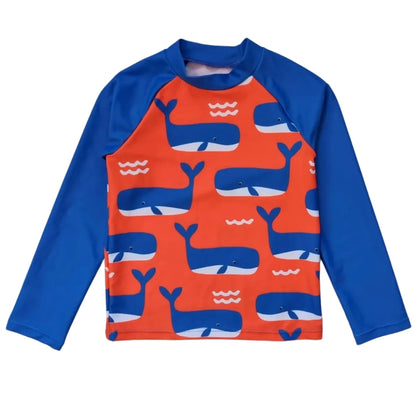 Toby Tiger UV-Schutz Shirt Wal und Wellen Print – Kinder UV-Oberteil mit UPF 50+