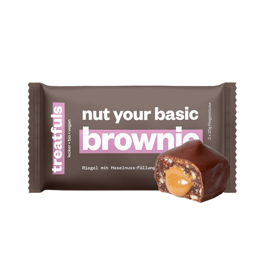 Treatful Nut Your Basic Brownie – veganer, glutenfreier & bio Schoko-Brownie mit Nüssen, perfekter kleiner Snack für die Mittagspause