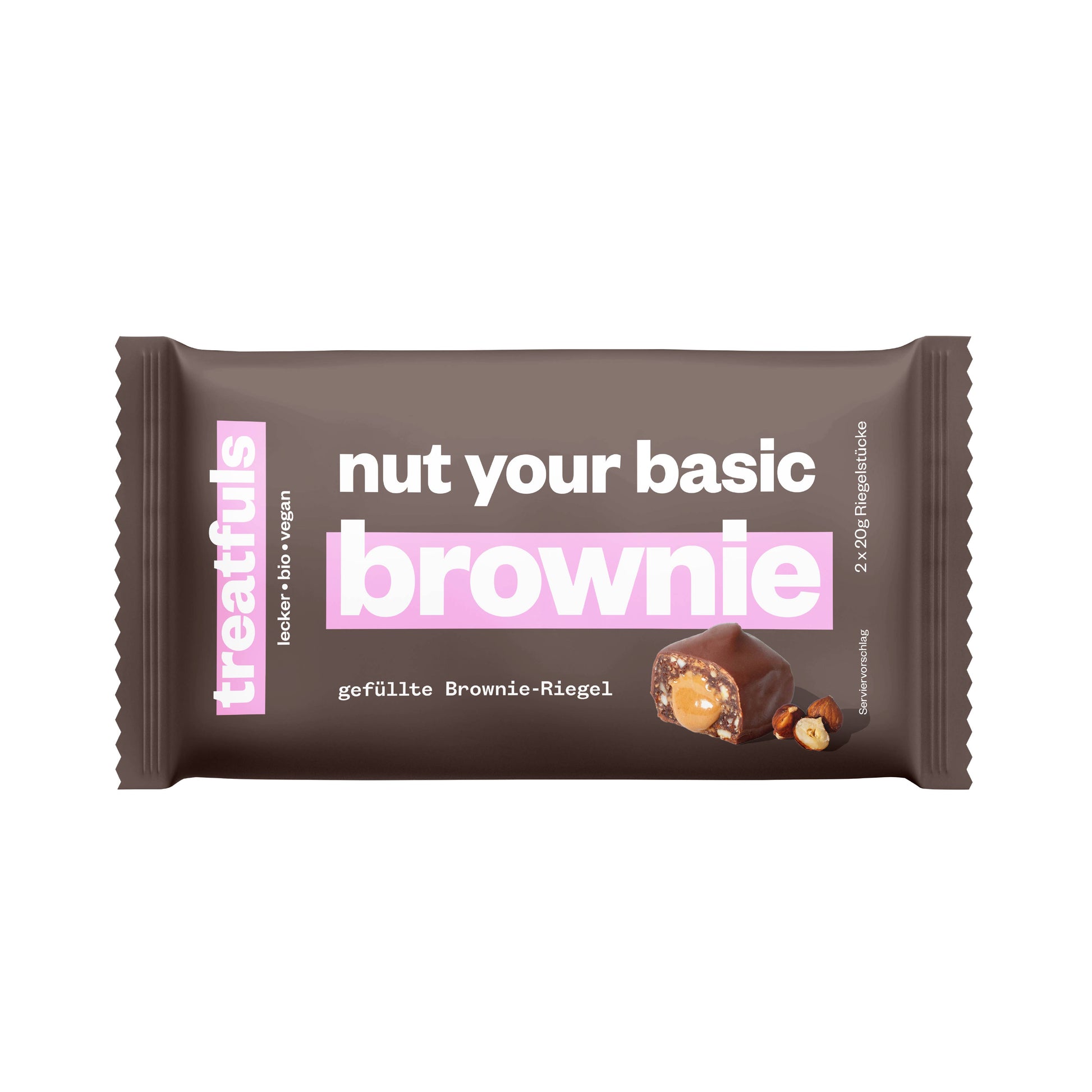 Treatful Nut Your Basic Brownie – veganer, glutenfreier & bio Schoko-Brownie mit Nüssen, perfekter kleiner Snack für die Mittagspause
