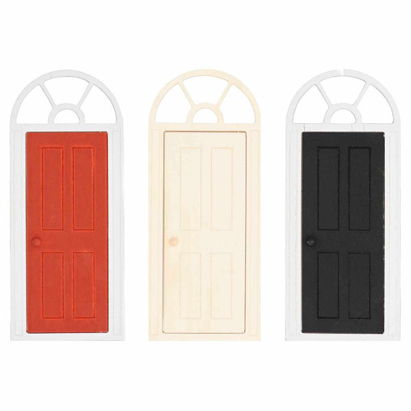 Miniatur Tür mit Bogen in Rot-Weiß für Wichtel von Rico Design, 10x24cm