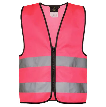 Warnweste für Kinder in Pink mit reflektierenden Streifen – für sicheren Schulweg im Herbst und Winter