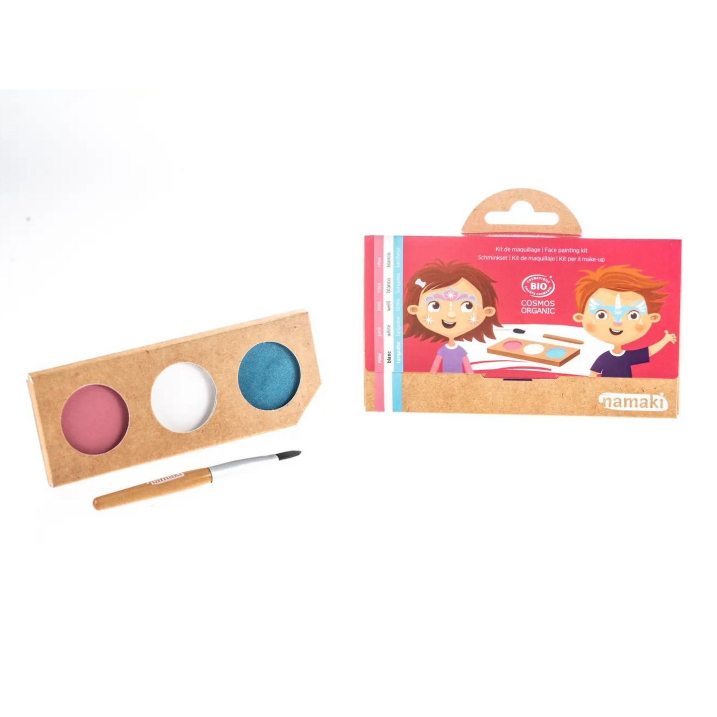 3-farbiges Schminkset (rosa, weiß, türkis) für Prinzessin und Einhorn